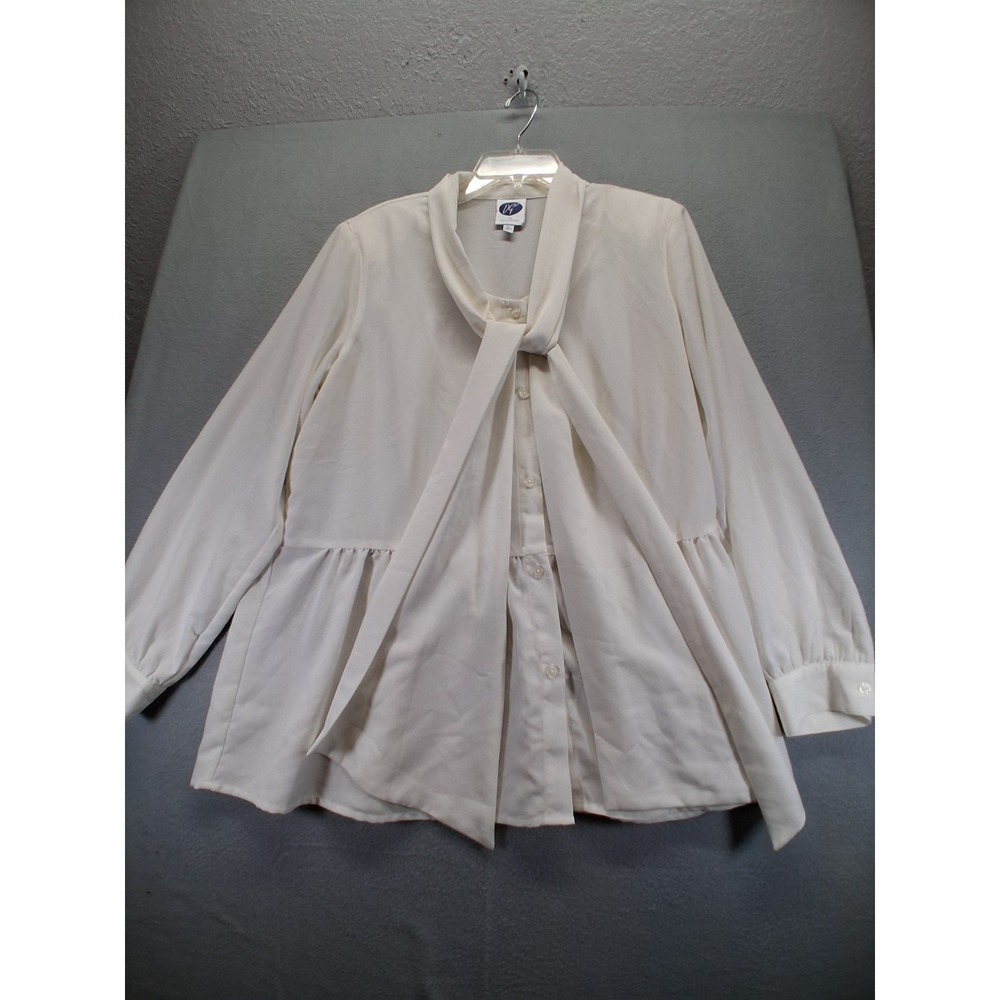 DG2 Diane Gilman Women's White Tops Built In Tie Ruffle Hem‎ Size L